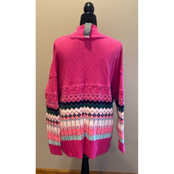 NWT Crown & Ivy Sweater Size Large Measures like 2X Magenta Pink Fair Isle Look - Picture 5 of 10